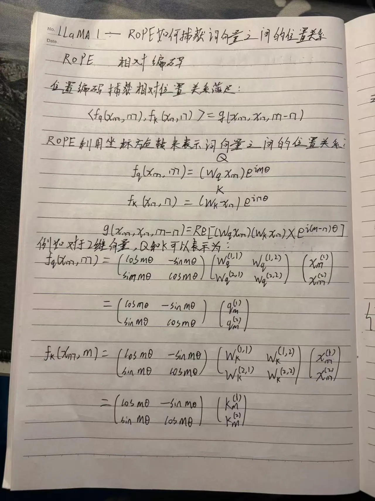 RoPE 相对位置推导手写原稿